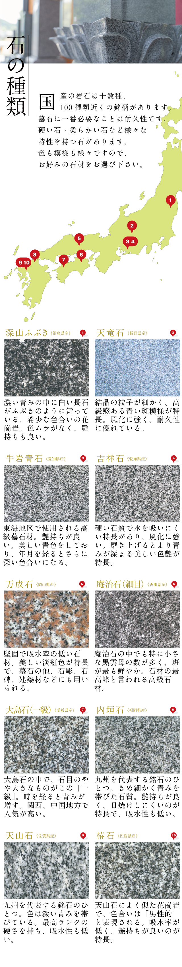 国産の石の種類